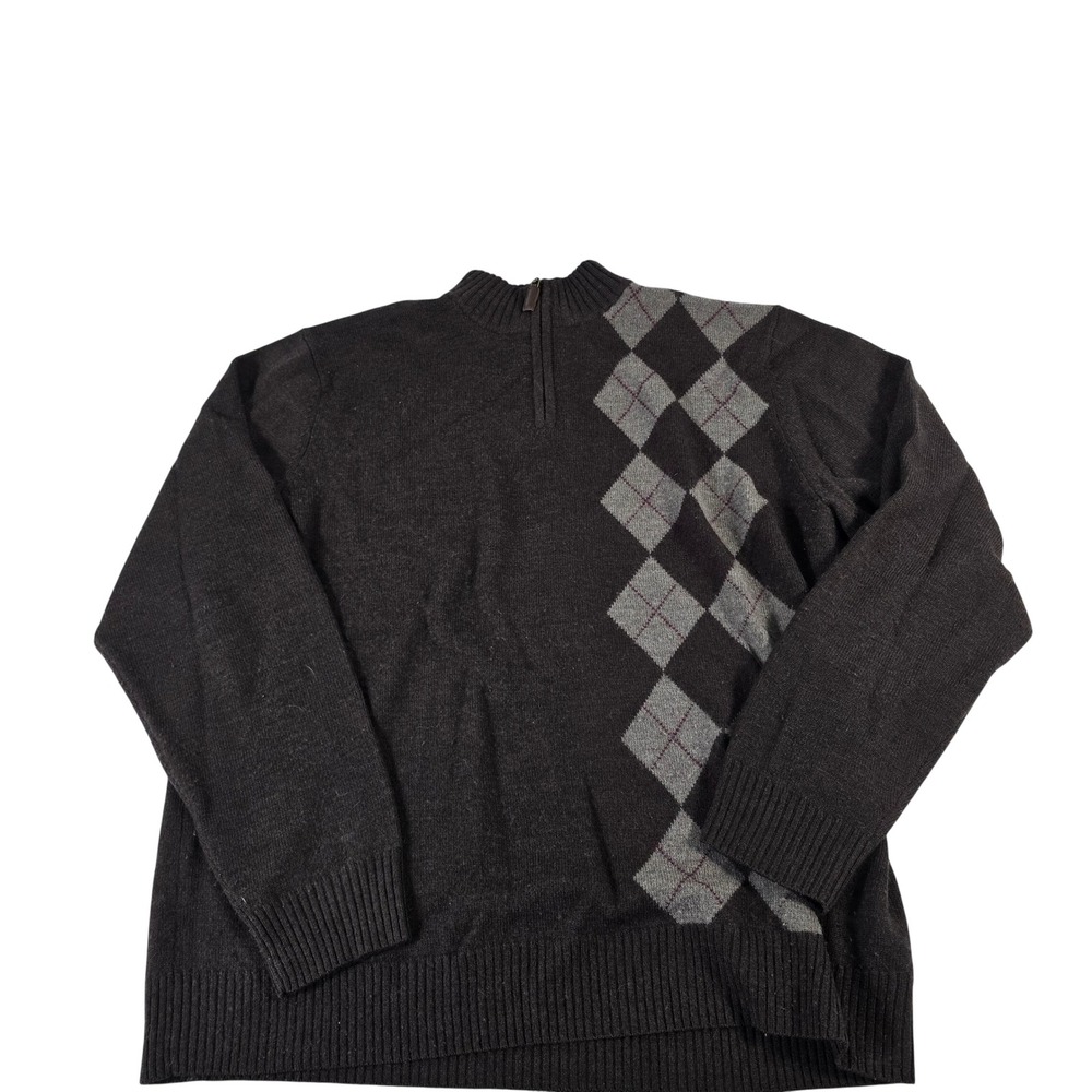 Davis & Squire Mens XL Extra Fine Merino Wool Argyle Quarter Zip Sweater Brown